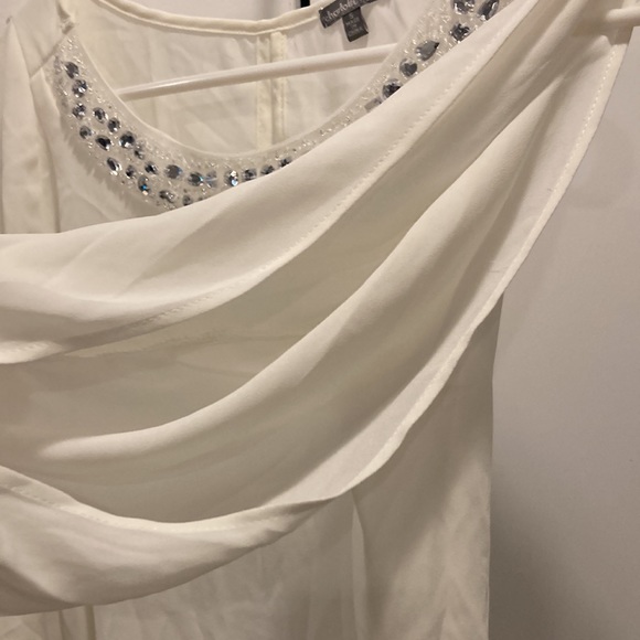 Charlotte Russe size small lightweight cream blouse with bling beads on collar - Picture 7 of 12